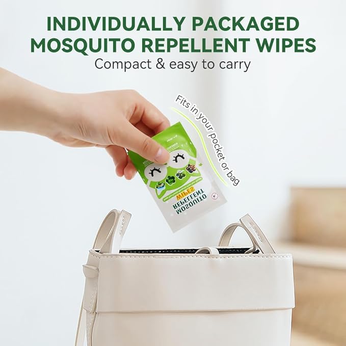 30 PCS Mosquito Repellent Wipes, Individually Wrapped Insect Repellent Wipes Made of Natural Plant-Based Essential Oils, Safe & Effective Insect Protection Perfect for Outdoor Activities, Long-Lasting
