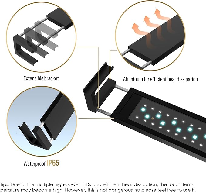 GLOWRIUM Smart Aquarium Light, Bluetooth + WiFi Dual Control Freshwater Fish Tank Light with App, Multi-preset Spectrum, Brightness Adjustable, Anti-Drop, Real Time Water Temperature Sensor (24-36 in)