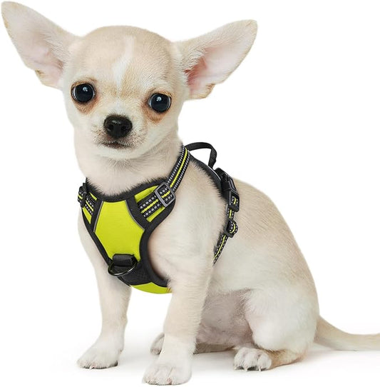 Eagloo Small Dog Harness No Pull, Service Vest with Reflective Strips and Control Handle, Adjustable and Comfortable for Walking, No Choke Pet Harness with 2 Metal Rings, Green, XS