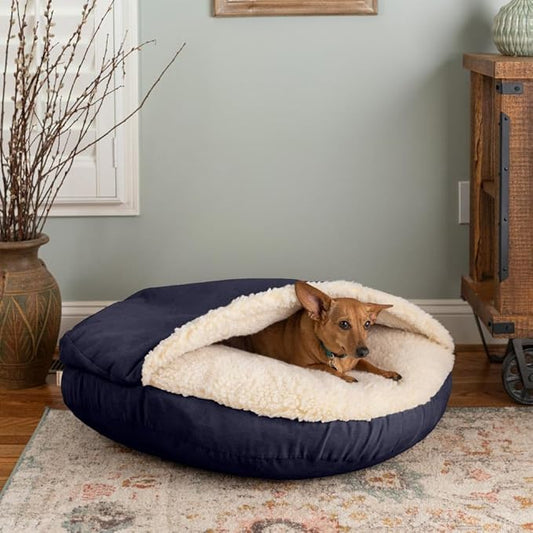 Snoozer Classic Poly-Cotton Cozy Cave Pet Bed, Small, Navy