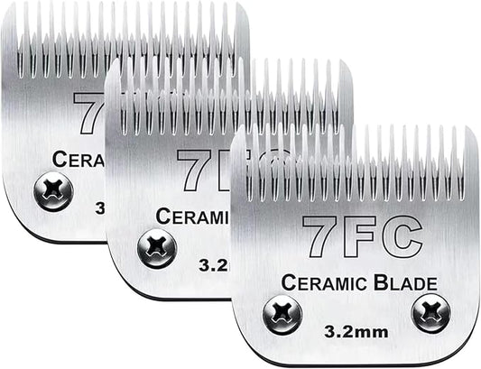 3pcs 7FC Blades Dog Grooming Replacement Blades Compatible with Andis Dog Clipper,Ceramic Blade & Stainless Steel Blade