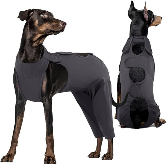Kuoser Dog Surgery Recovery Suit - Thigh Wound Protective Sleeve for Female & Male Dogs, Pet Surgical Onesie for Spay/Neuter, Gray XXL