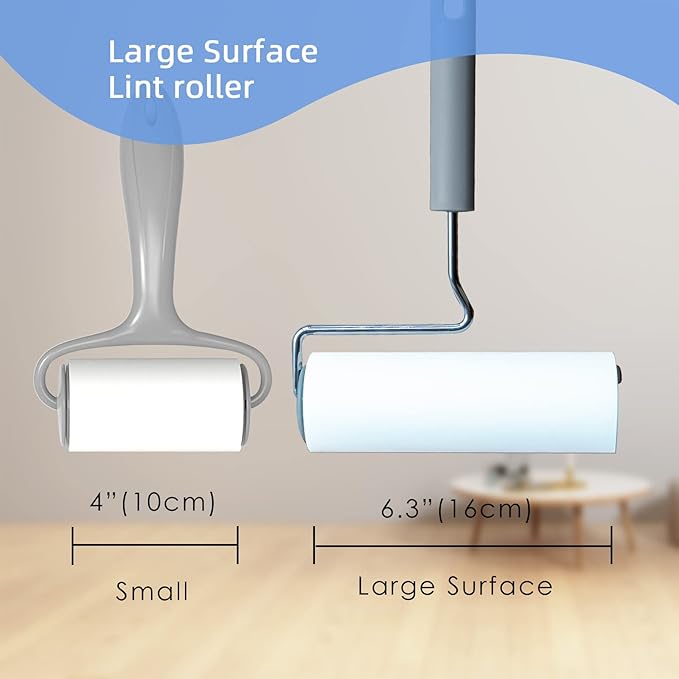 Extra Sticky Large Surface Lint Roller, 6.3'' Giant Lint Roller for Pet Hair, Lint Remover Roller for Cat Hair, Clothes, Furniture (1 Handle + 90 Sheets)
