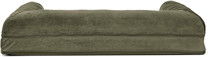 Furhaven Orthopedic Dog Bed for Large/Medium Dogs w/ Removable Bolsters & Washable Cover, For Dogs Up to 55 lbs - Faux Fur & Velvet Sofa - Dark Sage, Large