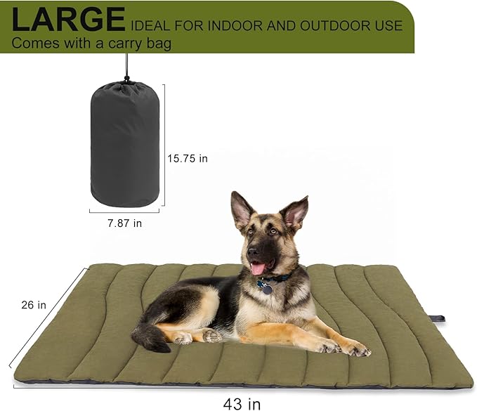 BINGPET Outdoor Travel Dog Bed for Large/Medium Dogs,Portable Waterproof Camping Mat with Carry Bag,Foldable Outside Bed,Machine Washable Indoor Pet Mat for Small,Medium and Large Dogs 26"x43"
