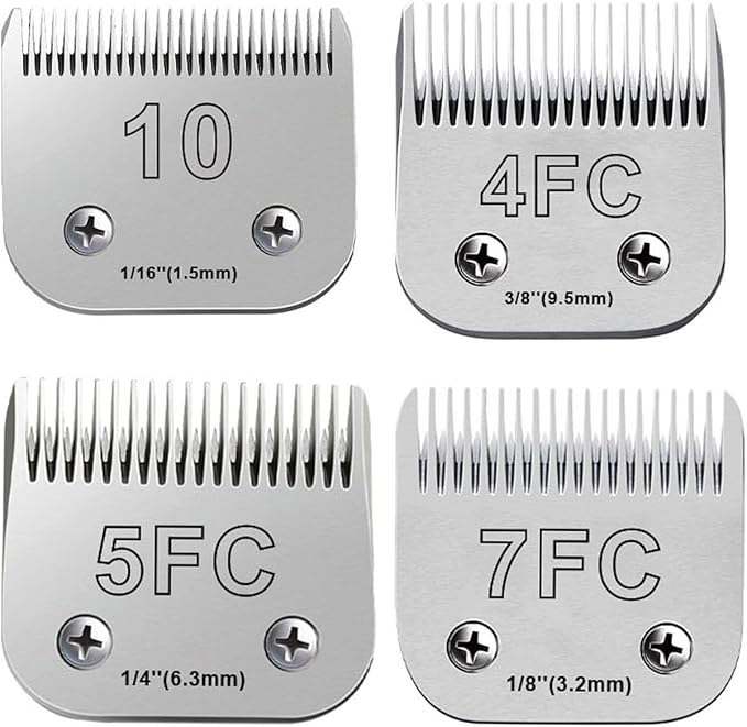 4PCS Dog Grooming Blades Compatible with Andis,Oster A5,Wahl km10 Dog Clippers,Detachable Dog Clipper Replacement Blade for Dog Cat Horse Animal Size -#10+4FC+5FC+7FC