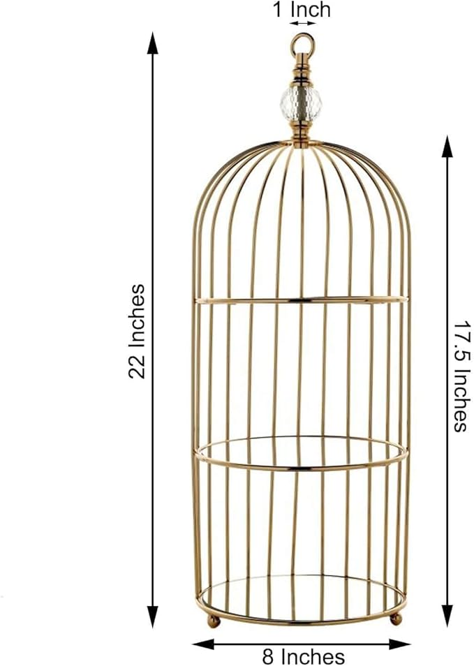 Efavormart 22" - 3 Tier Crystal Mirror Top Gold Metal Bird Cage Cupcake Cake Stand, Dessert Display for Wedding, Party, Birthday, Baby Shower Celebrations, Home Decorations