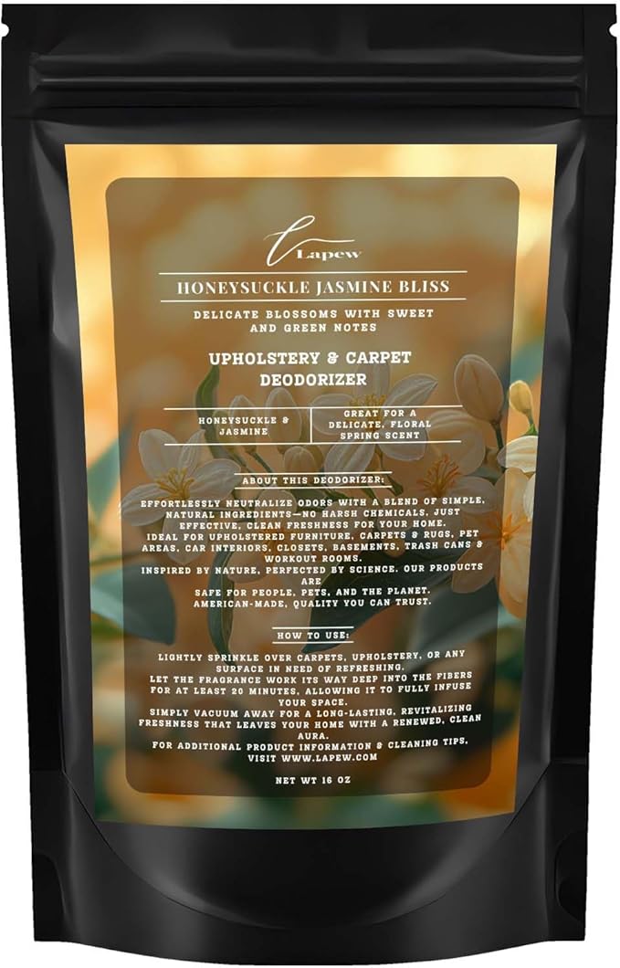 Honeysuckle Jasmine Bliss Carpet Freshener Powder: Powerful Odor Eliminator for Home, Upholstery Deodorizer, Carpet Deodorizer, Pet Urine, Cat Litter Box - Honeysuckle Jasmine Fragrance