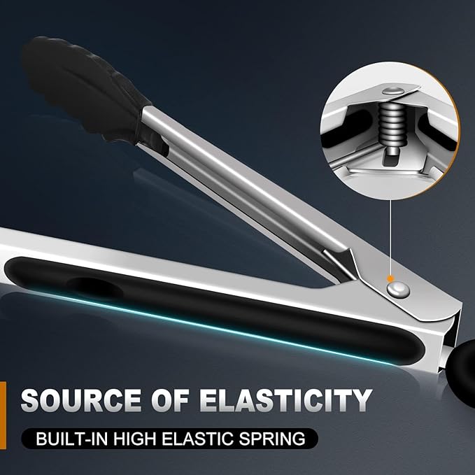 17 & 12 Inch Extra Long Kitchen Tongs with Silicone Tips, Heat Resistant 600 Degrees Silicone Tong, Stainless Steel Tongs for Cooking, Food, Bbq, Grilling, Barbecue, Dishwasher 2 Pack