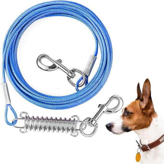 Tie Out Cable for Dog,60FT Dog Leads with Swivel Hook and Shock Spring,Heavy Duty Tie Out Cable for Large Dogs Up to 125lbs,Durable Dogs Runner Tether Line for Outdoor,Yard