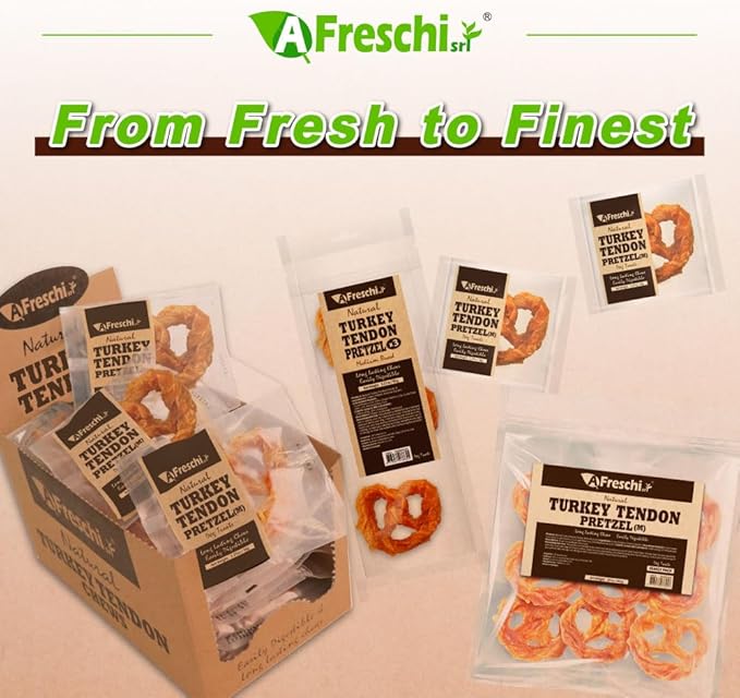 Afreschi Natural Turkey Tendon Pretzel (M) Pack of 2, Dog Treats for Signature Series, All Natural Human Grade Dog Chew, USA-Sourced Turkey Tendon, Hypoallergenic, Rawhide Alternative