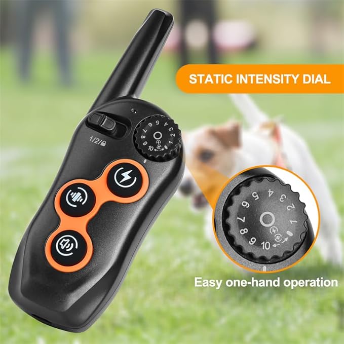 Dog Shock Collar with Remote Control,1300Ft,IP67 Waterproof Dog Training Collar with 3 Training Modes, Beep, Shock, Vibration,Safe Lock for Small, Middle,Large Dogs (Orange-O)
