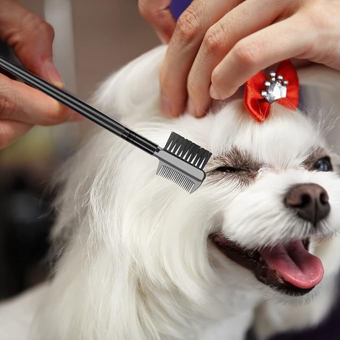 Flea and Lice Comb for Cats and Dogs - 2-in-1 Metal Round Smooth Teeth Pet Grooming Comb - Tear Stain and Mucus Crust Remover - Removes Floating Hair, Tangles, Dander (Green)