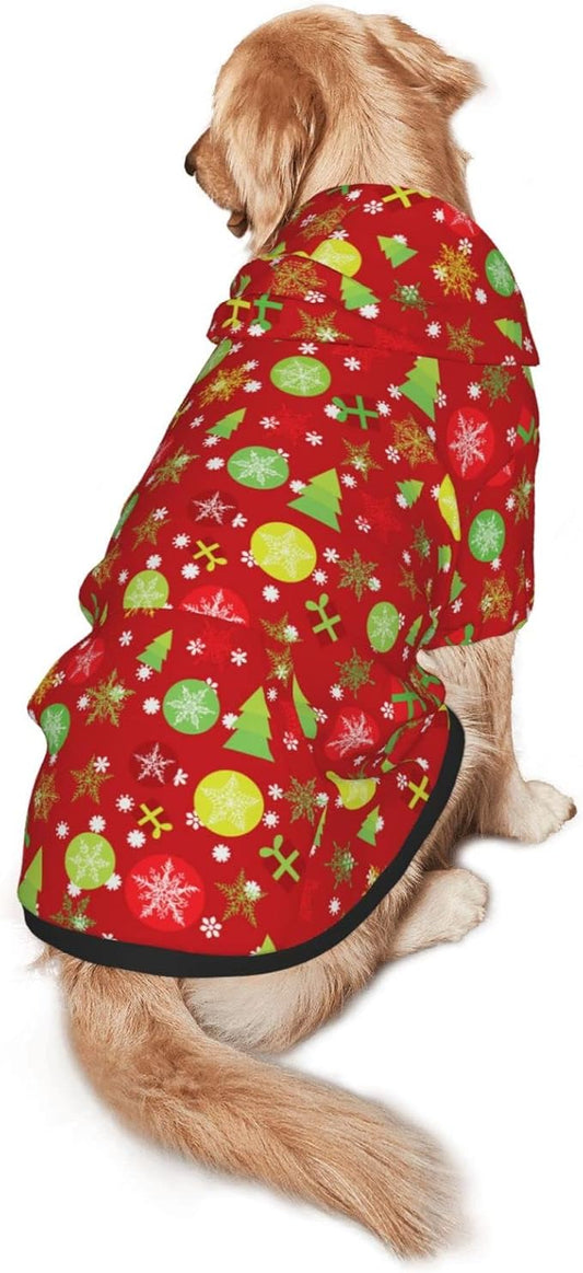 Christmas Tree Print Hoodie,Christmas Cosplay Dog Clothes with Pocket and Hat Winter Clothes Sweaters Medium