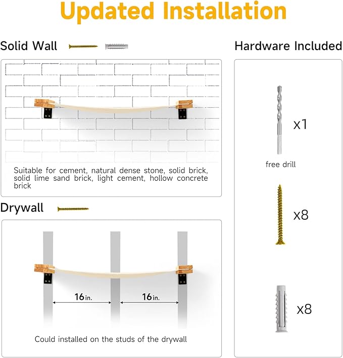 FUKUMARU Cat Wall Furniture, 34 x 13 inch Cats Hammock Shelves, Rubberwood Kitten Window Perch, Easy DIY Installation