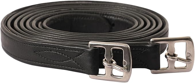 Exion FlexiStrong Stirrup Leathers for English Saddles – 1" Premium Calfskin with Nylon Core – Numbered Holes, Stainless Steel Buckles – Black/Brown – Horse Riding Gear (48"/120cm to 62"/155cm)