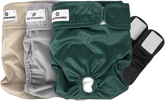 Pet Parents® Washable Dog Diapers (3pack) + Extendrs® of Durable Doggie Diapers, Premium Dog Diapers Female (Small, Spruce)