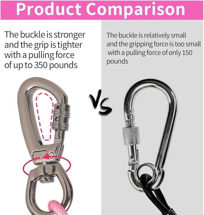 Dog tie Out Cable, 10/20/25/30/50/70/100 feet, Suitable for Dogs up to 350 pounds, Dog Cable with Swivel Buckle, Lightweight, Non-Winding, for Outdoor Camping, Yard Dog Cable (Pink, 50FT)