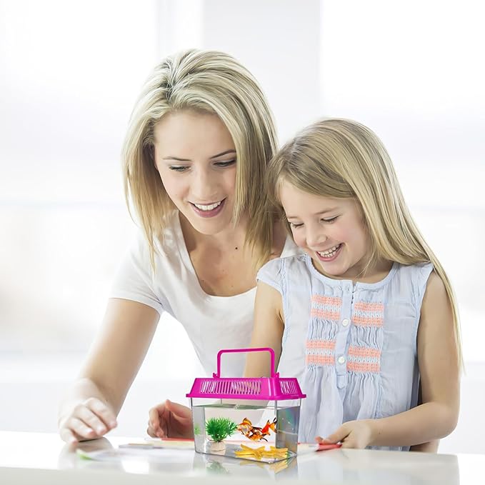 4pcs Portable Handheld Fish Tank Lightweight Aquarium for Turtle Goldfish and Hamster Transparent Container with Creative Design for Easy Feeding and Cleaning