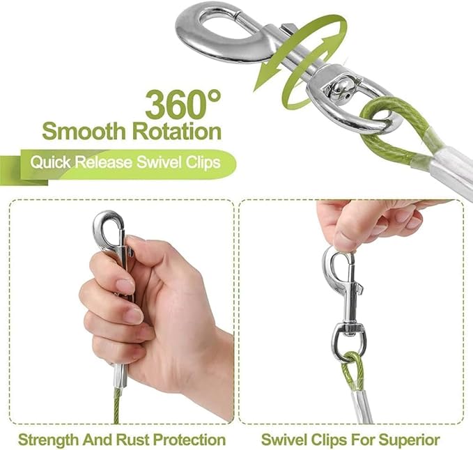 Tie Out Cable for Dogs,150FT Dog Leads,Heavy Duty Tie Out Cable for Large Dogs Up to 125lbs,Durable Dog Runner Tether Line for Outdoor,Yard
