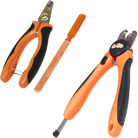 GoPets Pet Nail Clipper Bundle for Dogs and Cats with Large and Small Nail Trimmer with Free Nail File Grinder with Quick Guard and Angled Blades for Safety 2 Nail Cutter Bundle