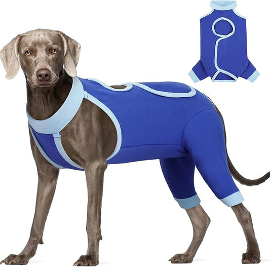 ROZKITCH Dog Surgery Leg Sleeve Rear Legs, Male Female Pet Prevent Licking Wound Elbow Knee Protector, Dog Recovery Suit Cone Collar Alternative Pants Shirt for Wound Heal Wrap Blue 3XL