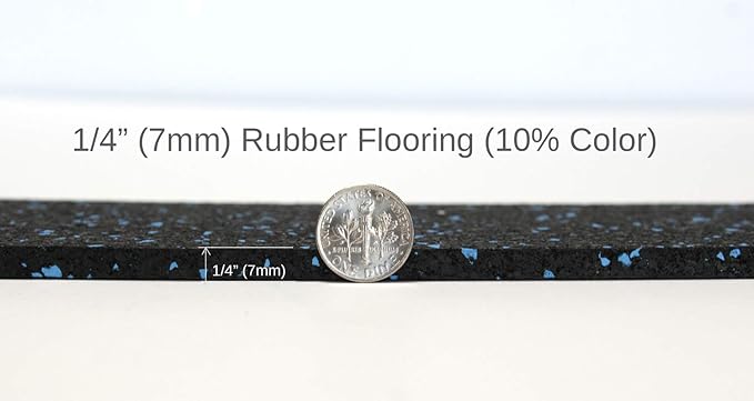 American Floor Mats 1/4in (7mm) Thick 10% Blue/Grey 4' x 3' Heavy Duty Rubber Rolls, Protective Exercise Mats, Home Gym Rubber Flooring