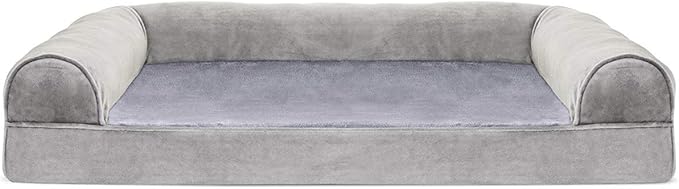 Furhaven Orthopedic Dog Bed for Large/Medium Dogs w/ Removable Bolsters & Washable Cover, For Dogs Up to 55 lbs - Faux Fur & Velvet Sofa - Smoke Gray, Large