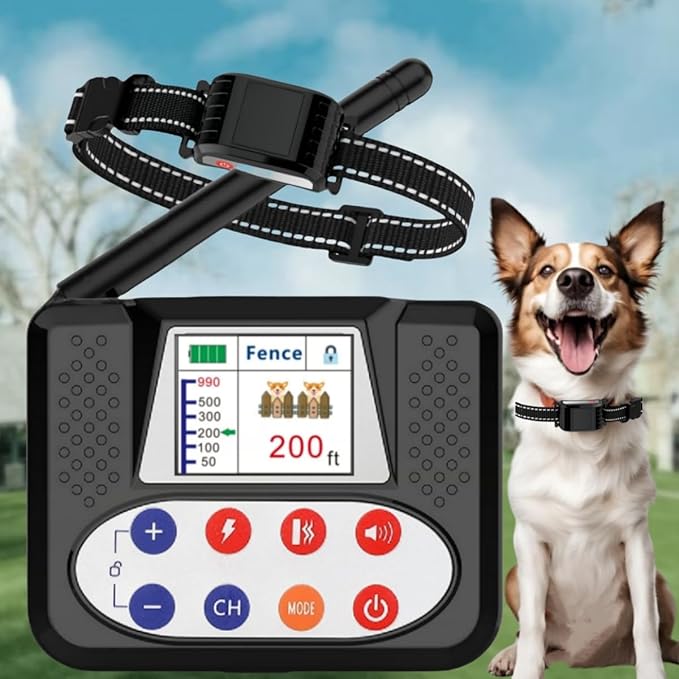 Electric Fence for Dogs, Wireless Dog Fence System, with Big LCD Color Screen, Portable Wireless Pet with Remote Training Collar, Dog Perimeter, Adjustable Collar for Big Medium Small Dogs