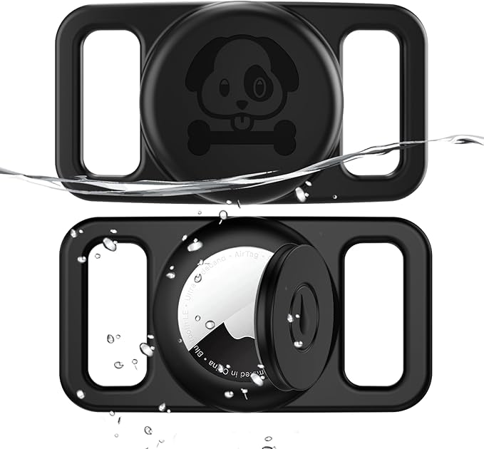 2 Pack Waterproof AirTag Dog Collar Holder Compatible with Apple AirTag, Silicone Hidden Loop Holder for Airtag Tracker, Anti-Lost Dog Collar Air Tag Accessories(Black,Black)