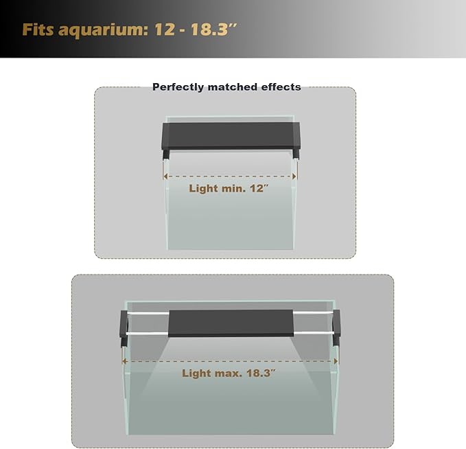 GLOWRIUM Smart Aquarium Light, Bluetooth + WiFi Dual Control Freshwater Fish Tank Light with App, Multi-preset Spectrum, Brightness Adjustable, Anti-Drop, Real Time Water Temperature Sensor (12-17 in)