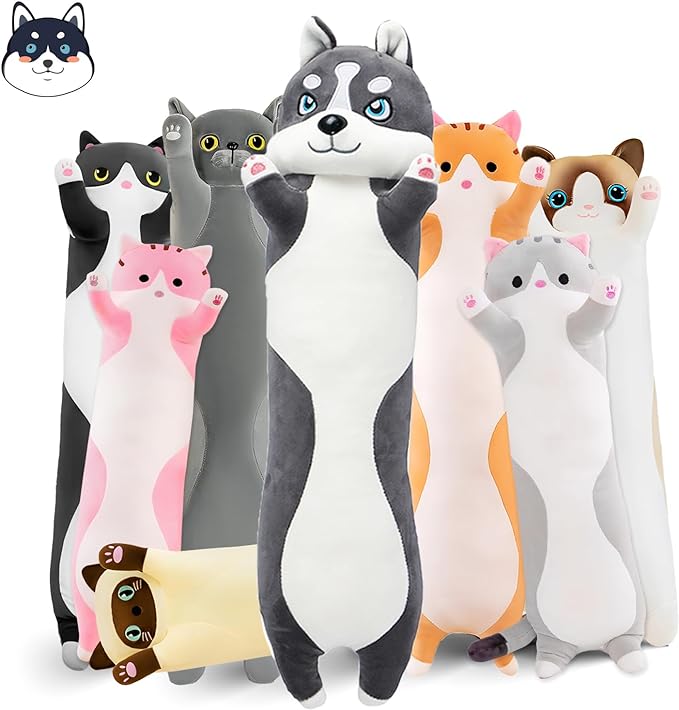 Long Husky Plush Pillow, 27.6in Cute Dog Plushie Stuffed Animals Body Pillow, Kawaii Husky Soft Plushie Doll Toy Birthday Gift for Kids Girlfriend