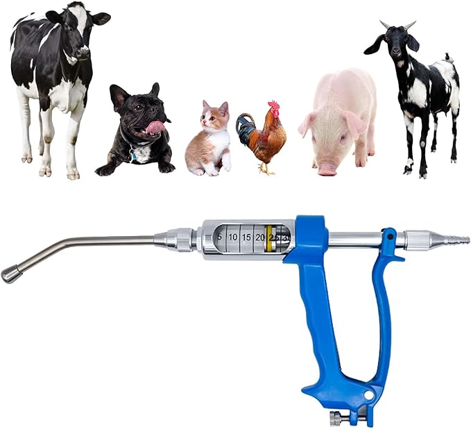 30ML Veterinary Metal Feeding Gun, Continuous Drench Gun Dosing Device Veterinary Adjustable Medicine Dispenser Husbandry Autonomous Feeding Tool, for Pig Cow, Sheep, Horse (Blue, 30ML No Bottle)