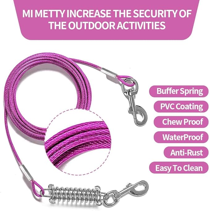 Tie Out Cable for Dog,15FT Dog Leads with Swivel Hook and Shock Spring,Heavy Duty Tie Out Cable for Large Dogs Up to 125lbs,Durable Dogs Runner Tether Line for Outdoor,Yard