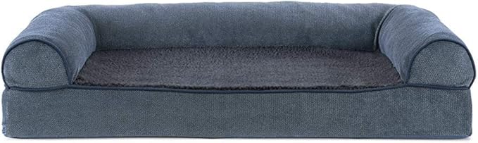 Furhaven Cooling Gel Dog Bed for Medium/Small Dogs w/ Removable Bolsters & Washable Cover, For Dogs Up to 35 lbs - Sherpa & Chenille Sofa - Orion Blue, Medium
