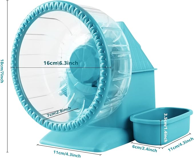 4 in 1 Silent Large Hamster Wheel Multifunctional Hamster Running Wheel Quite Running Spinner Wheel Accessories with Food Bowl Water Bottle for Hamsters Dwarf Gerbil (Blue)