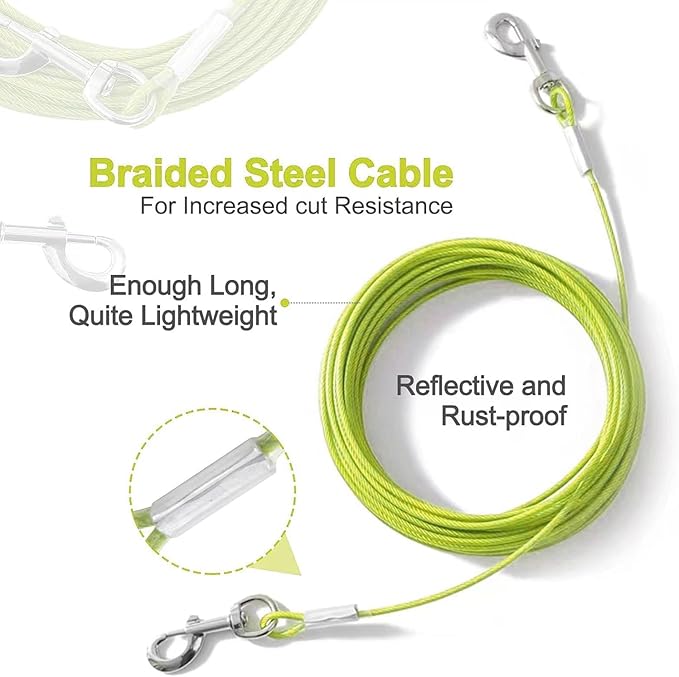 Tie Out Cable for Dogs,150FT Dog Leads,Heavy Duty Tie Out Cable for Large Dogs Up to 125lbs,Durable Dog Runner Tether Line for Outdoor,Yard