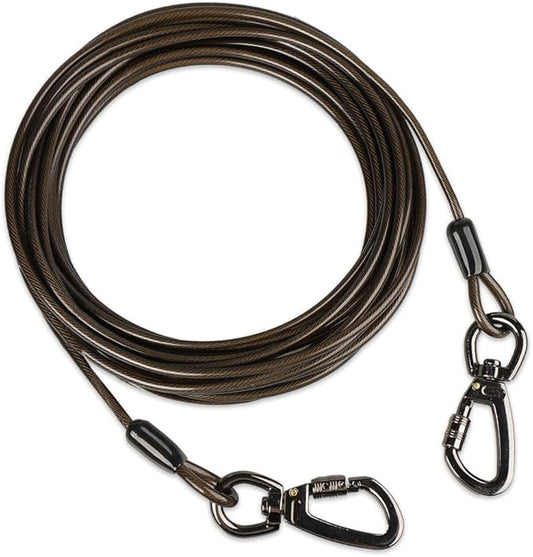 Dog tie Out Cable, 10/20/25/30/50/70/100 feet, Suitable for Dogs up to 350 pounds, Dog Cable with Swivel Buckle, Lightweight, Non-Winding, for Outdoor Camping, Yard Dog Cable (Black, 100FT)