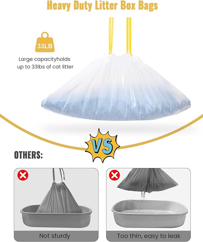 KONE Cat Litter Box Liners, 30 Count Jumbo Extra Durable Large Drawstring Kitty Litter Pan Bags Cat Waste Litter Bags Pet Cat Supplies 36" x 18"
