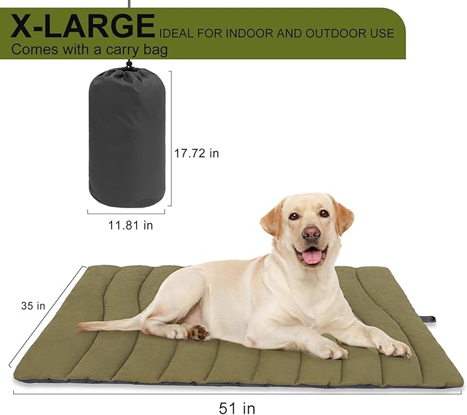 BINGPET Outdoor Travel Dog Bed for Large/Medium Dogs,Portable Waterproof Camping Mat with Carry Bag,Foldable Outside Bed,Machine Washable Indoor Pet Mat for Small,Medium and Large Dogs 35"x51"