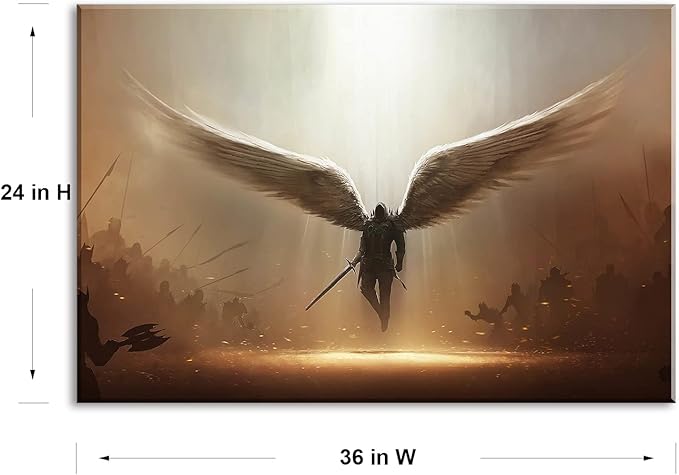 Fantasy Angel Stretched Canvas Wall Art for Living Room Bedroom Home Decoration,Abstract Anime Picture Print Painting Decor Artwork,Mysterious Wing Man Gallery Wrapped Gift,Inner Frame 24x36 Inches