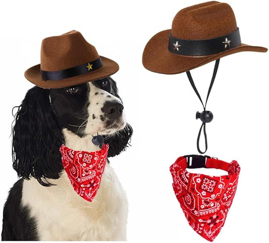 Dog Cowboy Costume Mini Brown Cowboy Hat Pet Bandana Halloween Costume for Cat Size L