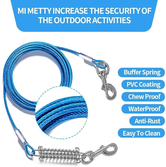 Tie Out Cable for Dog,60FT Dog Leads with Swivel Hook and Shock Spring,Heavy Duty Tie Out Cable for Large Dogs Up to 125lbs,Durable Dogs Runner Tether Line for Outdoor,Yard