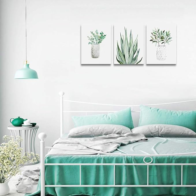 farmhouse Wall Art painting for dining room bathroom Abstract Canvas art family Wall decor for Bedroom kitchen Wall Decoration Living Room decor art Green Leaf pictures Artwork for home walls 3 piece