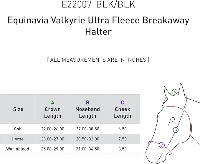 Equinavia Valkyrie Soft Ultra Fleece Padded Adjustable Breakaway Horse Halter - Black/Black - Cob