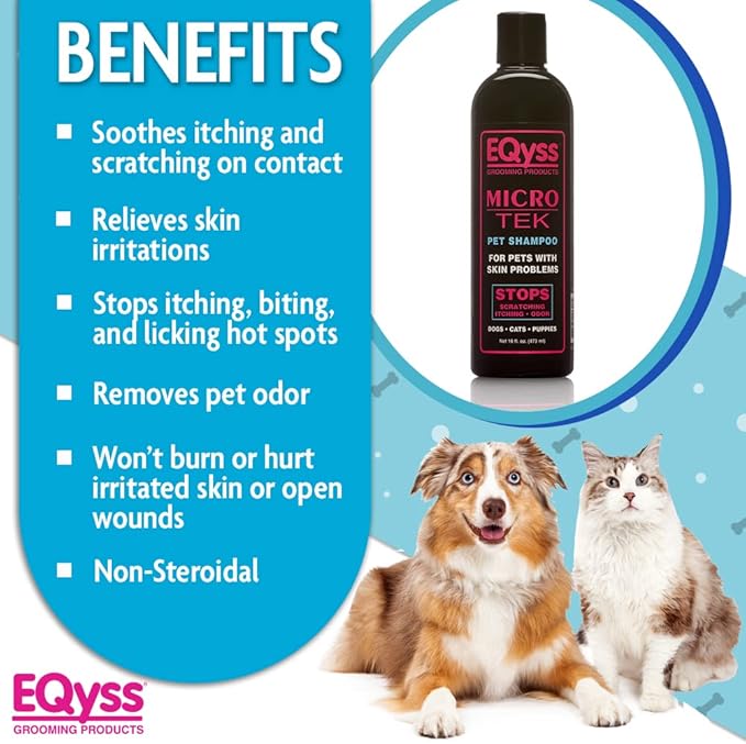 EQyss Micro-Tek Pet Shampoo (16 Ounce) - Stops Scratching, Itching, Biting, or Licking Hot Spots