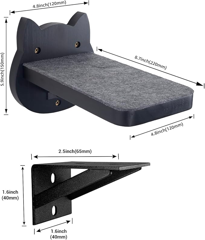 ESPETS Black Painted Solid Wood Cat Wall Climbing Steps Set of 3 - Wall Mounted Cat Floating Furniture Shelves and Perches, Sturdy Climber Stairs Ladders - Holds up 30lbs