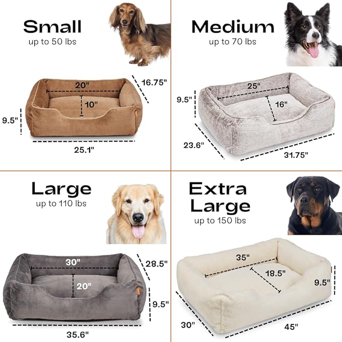 FUZI Luxury Aesthetic Dog Bed with Extra Cover for Small Dogs, Washable Pet Couch, Pet Bed with Sides, Non-Slip Bottom, Soft & Durable Calming Dog Bed, Faux Rabbit Fur, Small 25.1x16.75x9.5 Dark Grey
