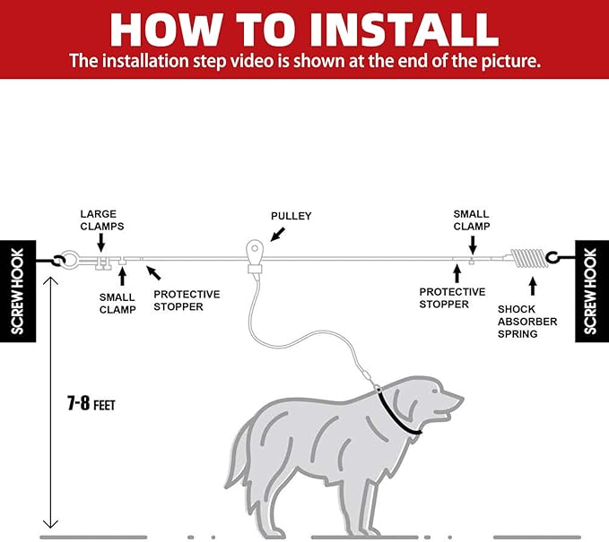 PUPTECK Outdoor Dog Run Cable for Small to Large Dogs up to 125lbs, Heavy Duty Tie Out Cable Trolley System with Runner Pulley Cable Zip Line for Yard, Camping, Long Lead Chain Leash