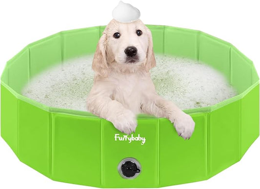 Furrybaby Dog Pool, Kiddie Pool with Hard Plate Collapsible Pet Bath Foldable Swimming Pet Pool Portable Green 32''